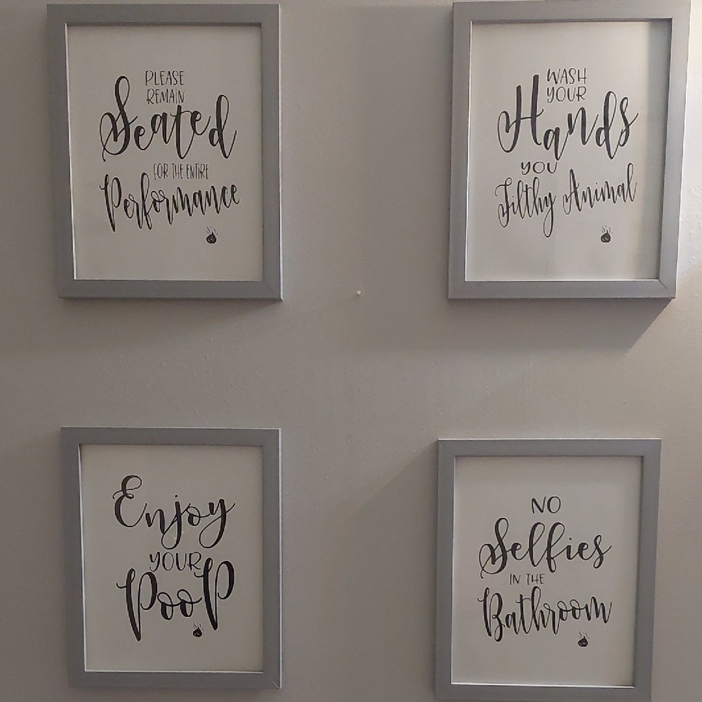 Set of 4 Gray Framed Bathroom Wall Art Prints